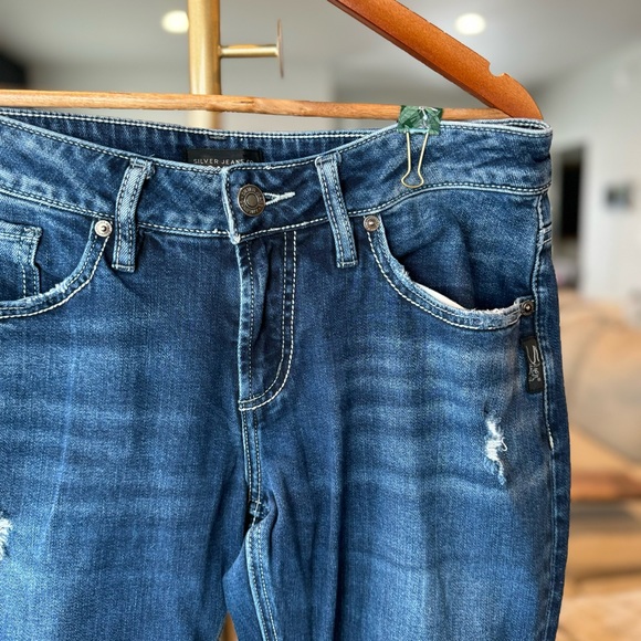 Silver Boyfriend Distressed Blue Denim - Waist 28 Length 29 - Picture 8 of 8